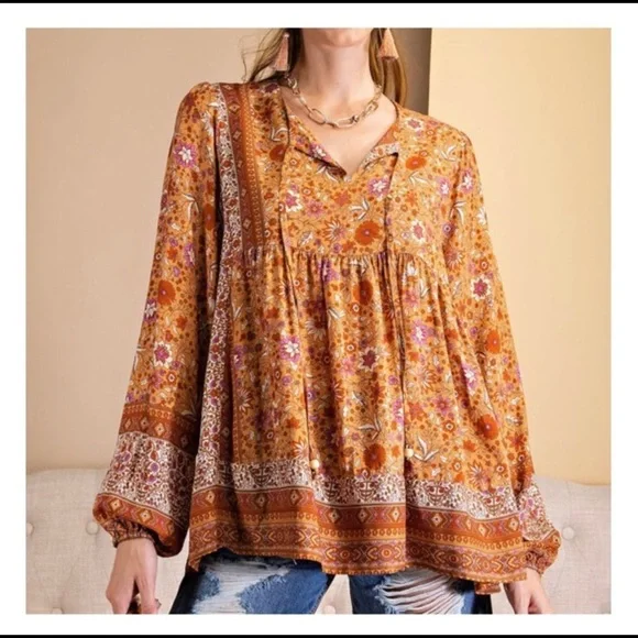 LAST ONE 👆The MILLIE Boho Floral Print Blouse - Picture 3 of 8